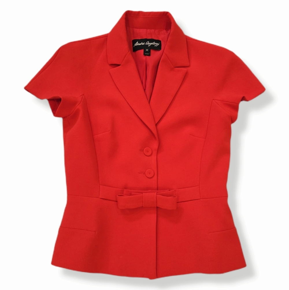 Sandra Angelozzi Red Peplum Short Sleeve Blazer | Size 32 (xs) | Made in Canada